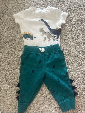 Carter's White Dinosaur Tee and Teal Dino Joggers Set